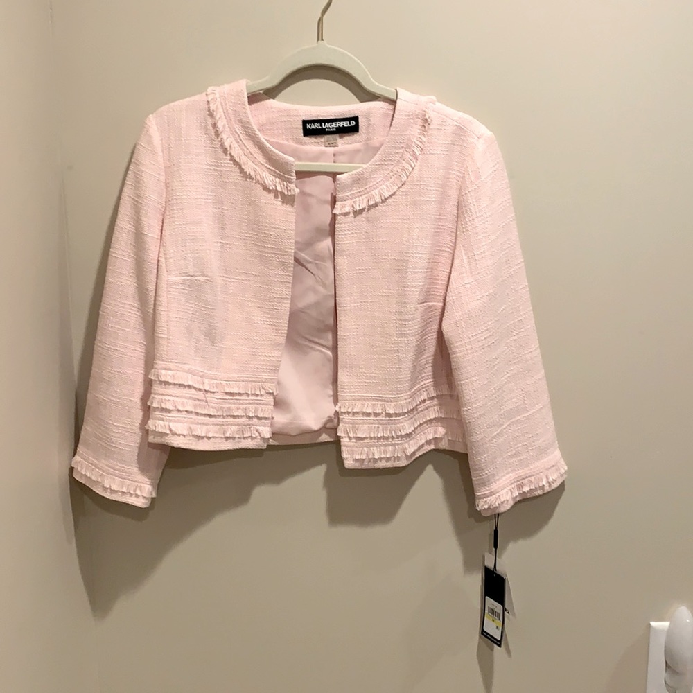 Karl Lagerfeld Paris tweed crop open front blazer